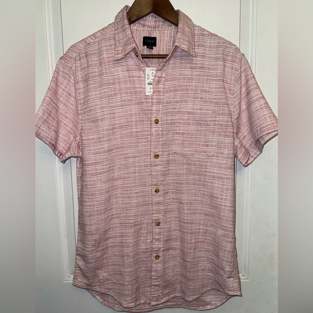 J. Crew NWT Short-Sleeve Slub Dobby Shirt in Distressed Pink Micro-Stripe - Picture 3 of 8